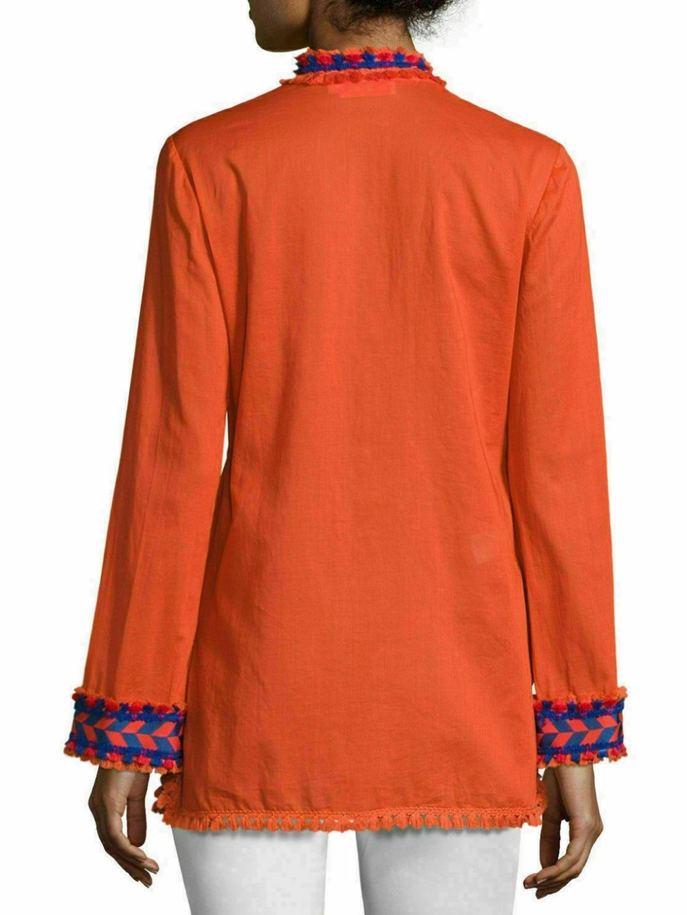 Tory Burch Samba Cotton Embroidered Fringe Trim Tunic Size 4 - Picture 3 of 3